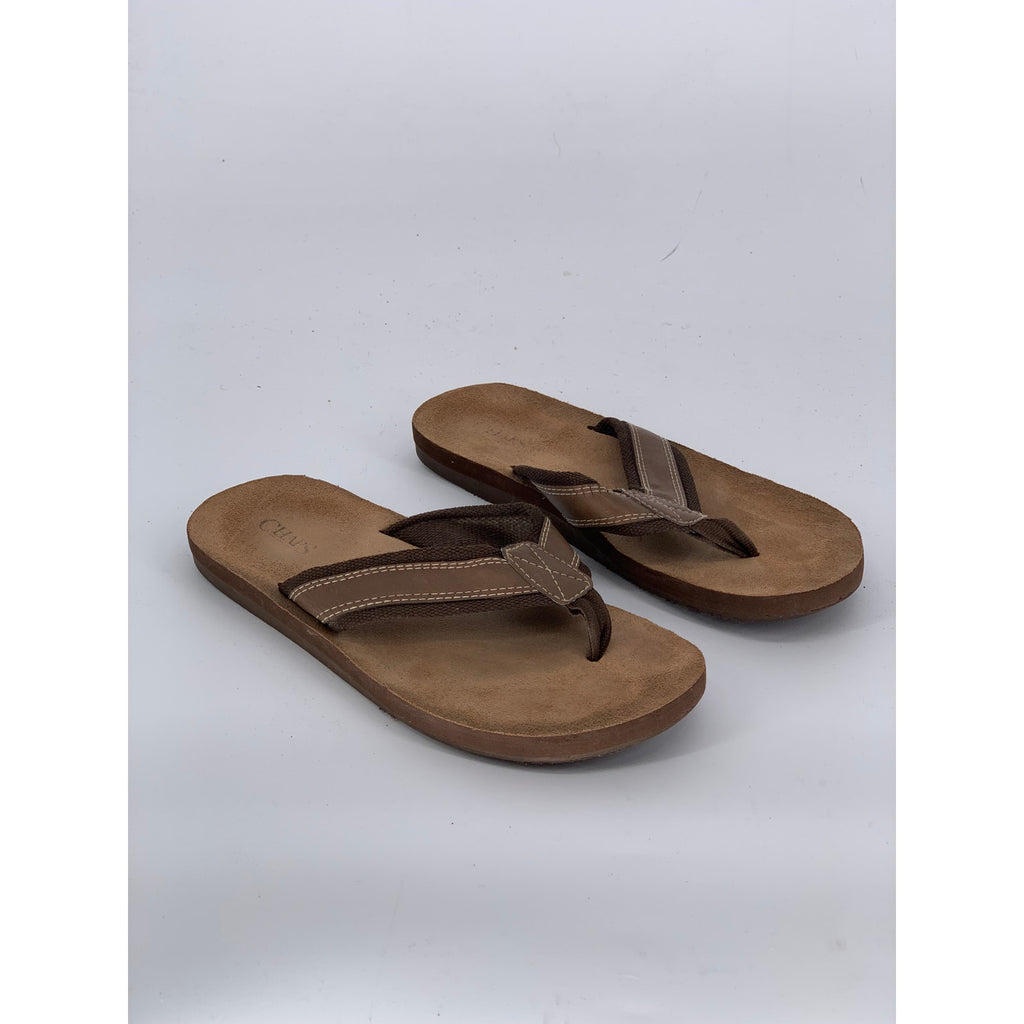CHAPS Men's Brown Leather Thong Summer Sandals SZ 10-11