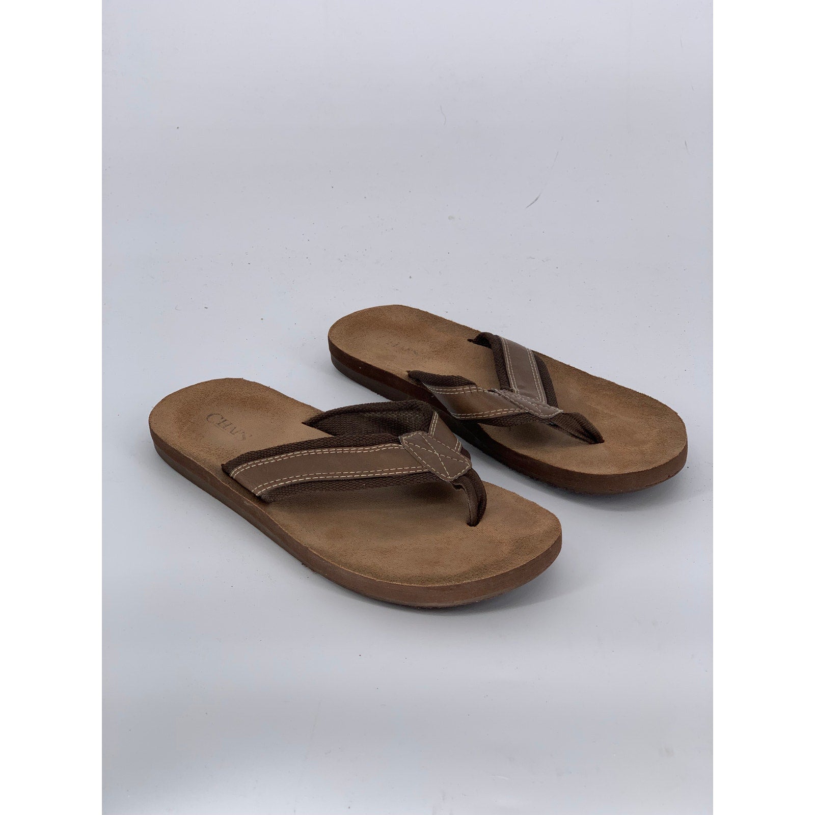 CHAPS Men's Brown Leather Thong Summer Sandals SZ 10-11