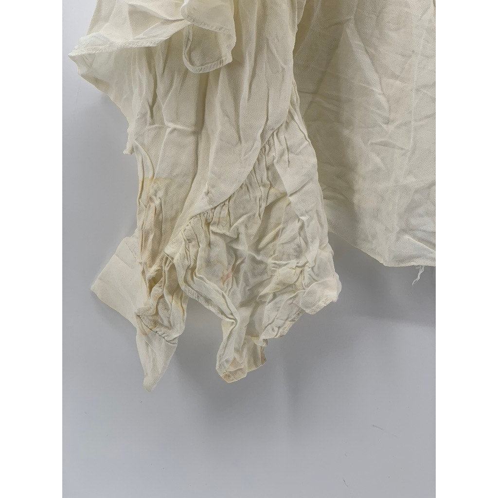 ZARA TRAFALUC COLLECTION Women's Off-White Tie-Neck Long Ruffle Sleeve Top SZ XL