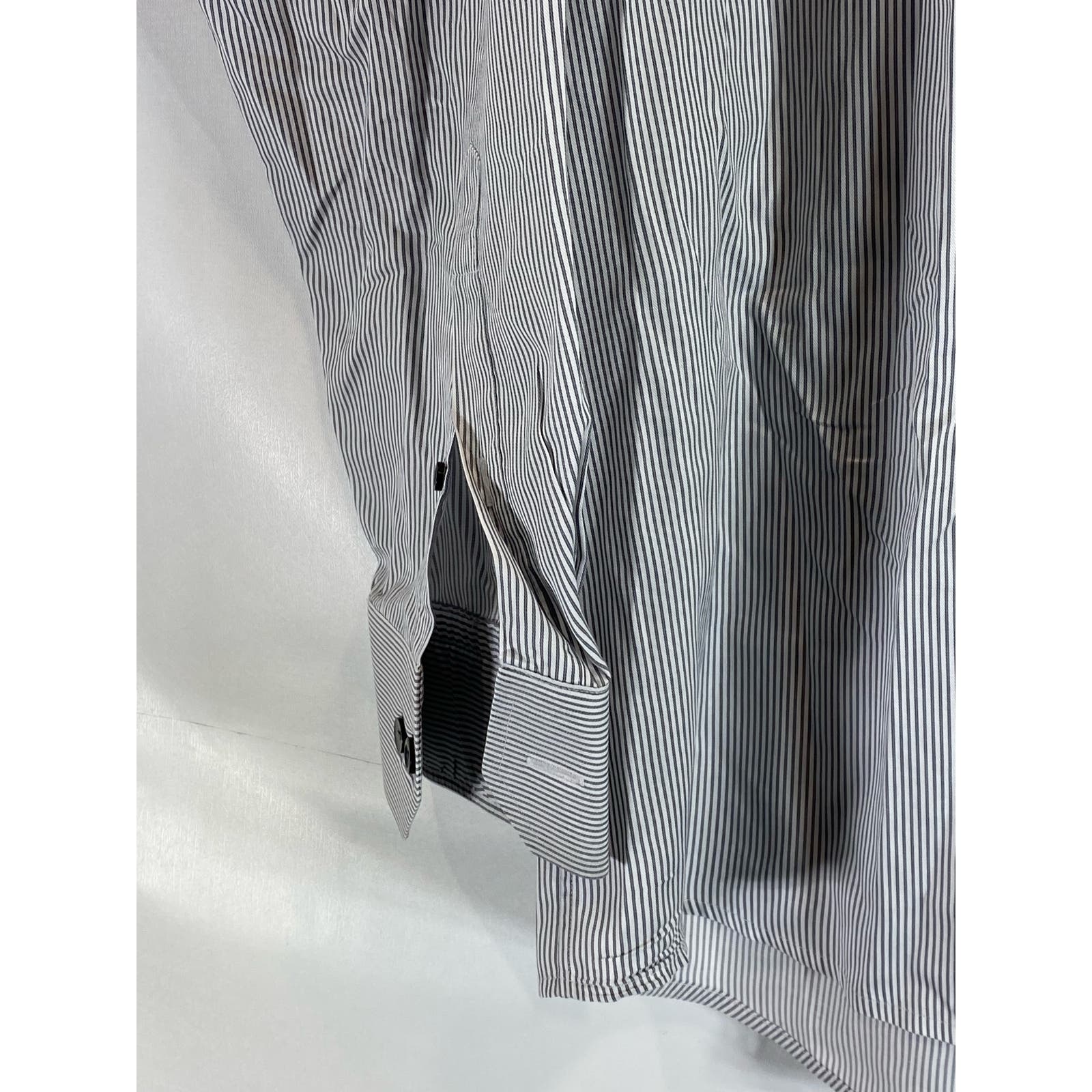 ETON Men's Gray Striped Contemporary-Fit Button-Up Long Sleeve Shirt SZ 16