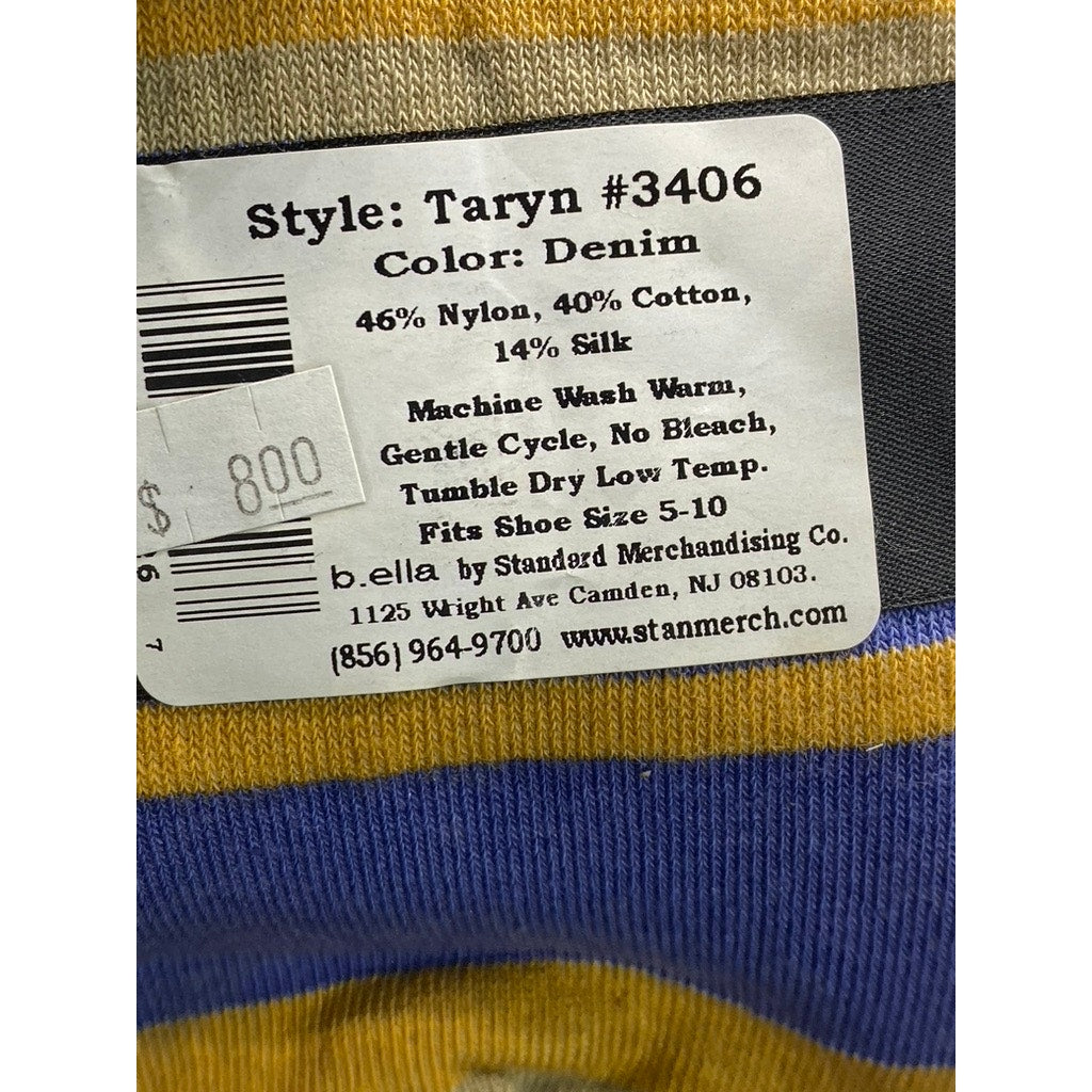 B.ELLA Women's Denim Blue-Gold Striped Knit Cotton-Blend Taryn Crew Socks SZ OS
