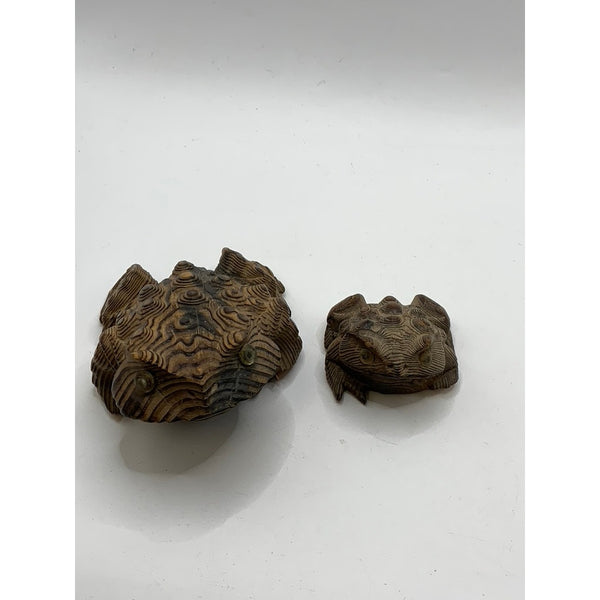 VINTAGE Brown Japanese Wood Carved Toad Set