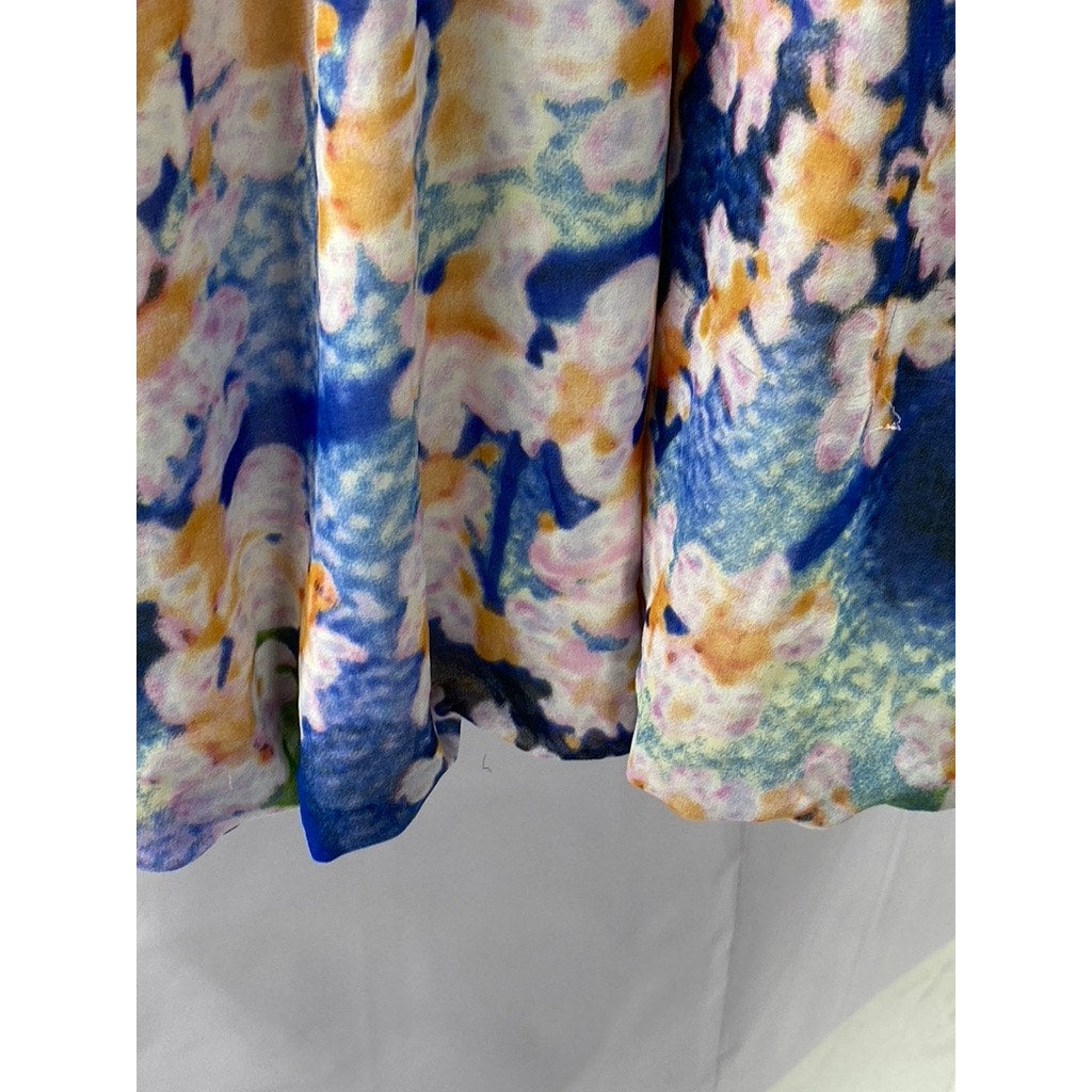 SHENDEL Women's Blue-Orange Floral Surplice Sleeveless Knee Length Dress SZ US10