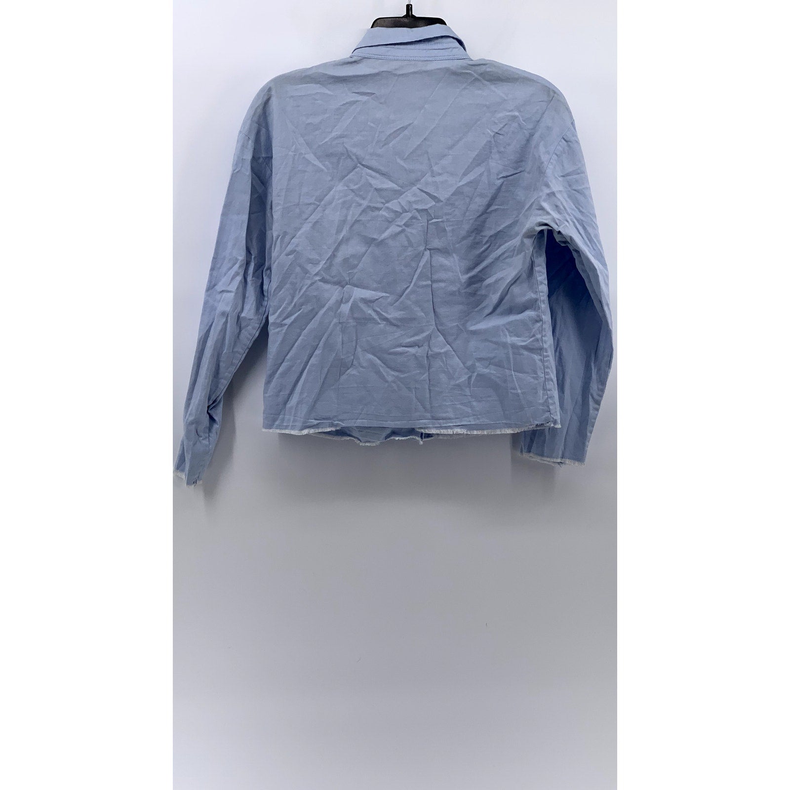 ZARA BASIC Women's Light Blue Cut-Off Button-Up Long Sleeve Top SZ S