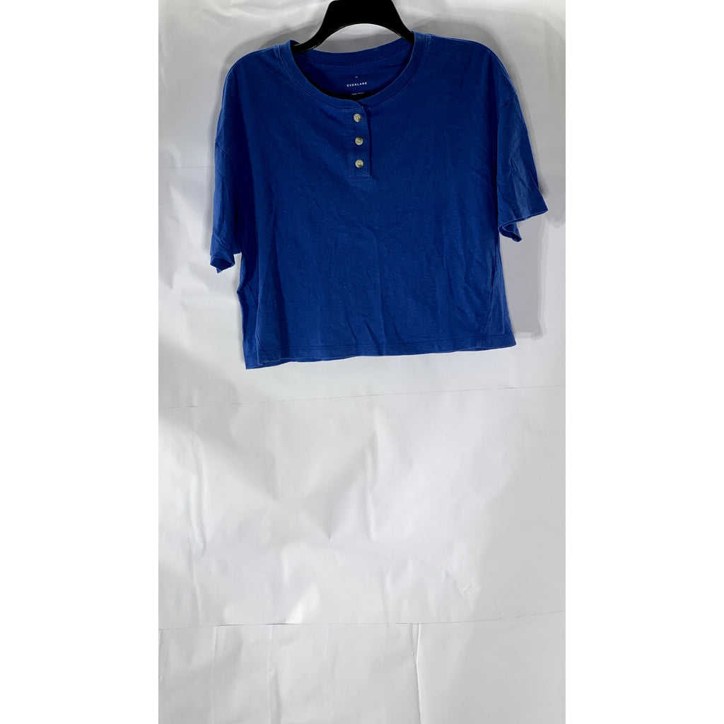 EVERLANE Women’s Royal Blue Short Sleeve Henley Hemp-Organic Cotton Top SZ XS