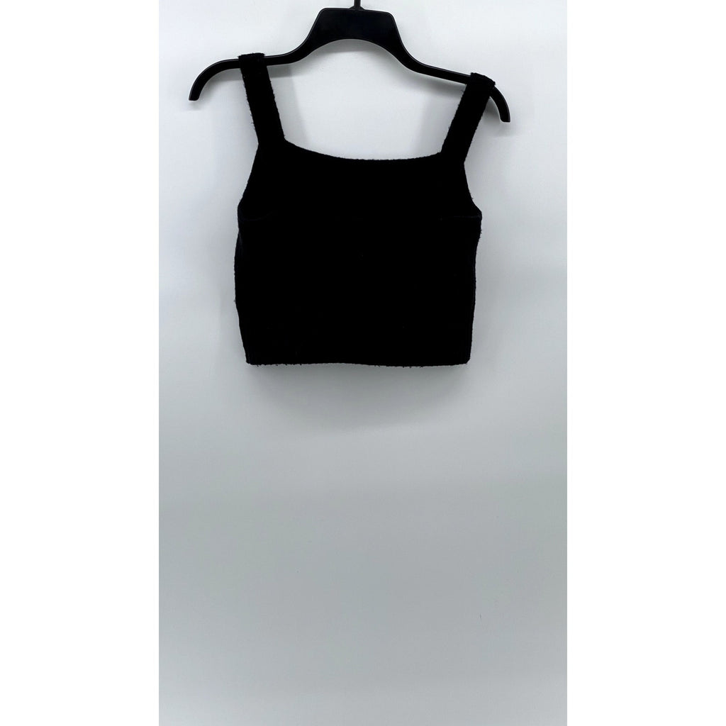 H&M Women's Black Soft Knit Straight-Neck Cropped Sweater Tank Top SZ M