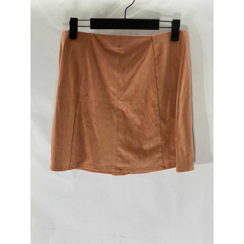 FOREVER 21 Women’s Salmon Pink Button-Front Faux-Suede Mini Skirt SZ M