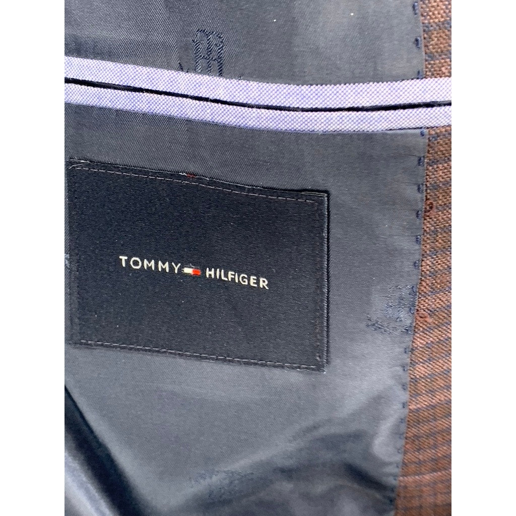 TOMMY HILFIGER Men's Brown Micro Grid Two-Button Blazer SZ 48R