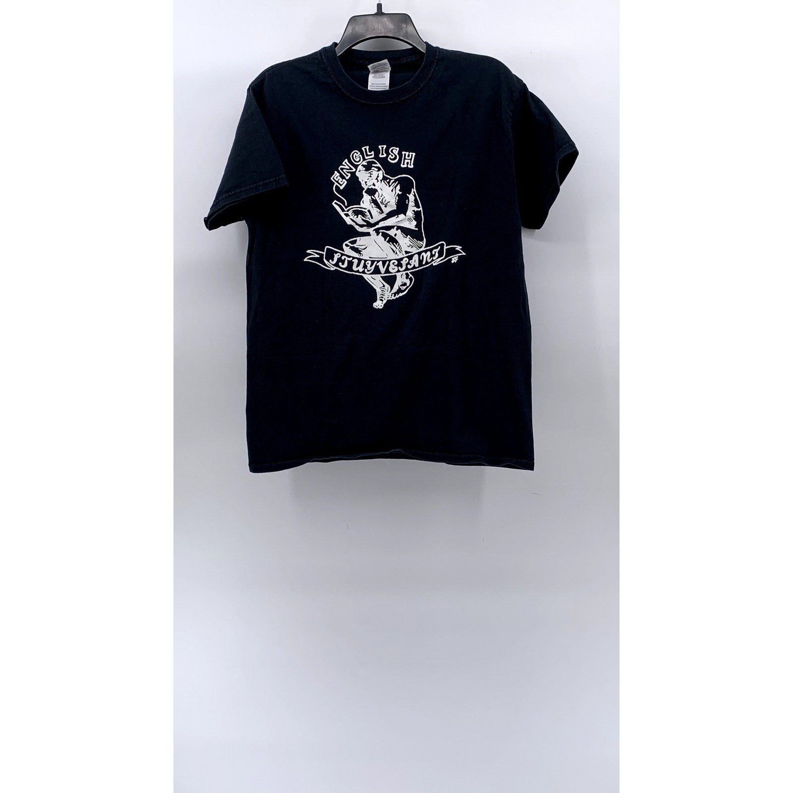 GILDAN Men's Washed Black Graphic Crewneck Casual Short Sleeve T-Shirt SZ M