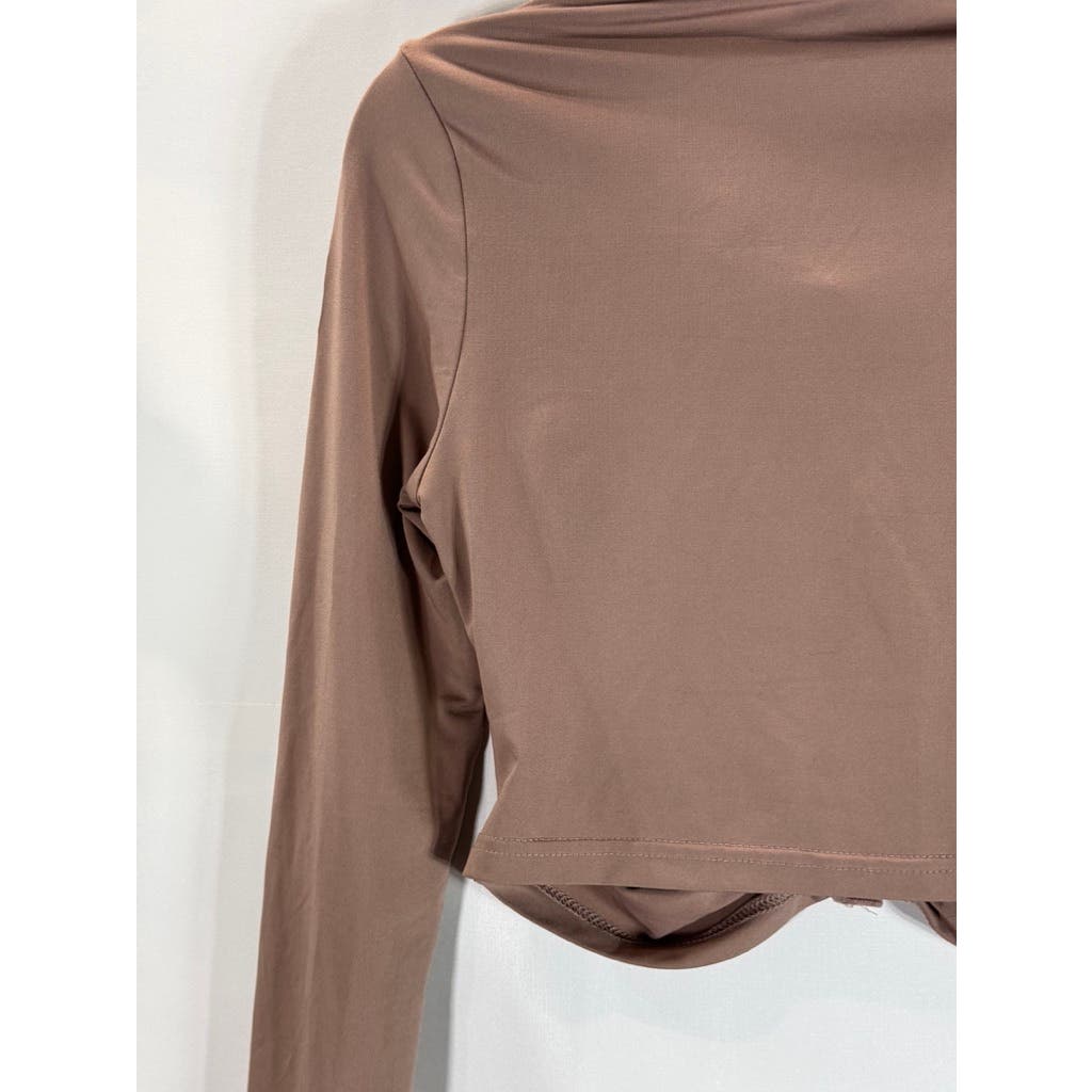 EDIT by NINE Women's Long Sleeve Knit Cropped Ruched Snap Button Top SZ M