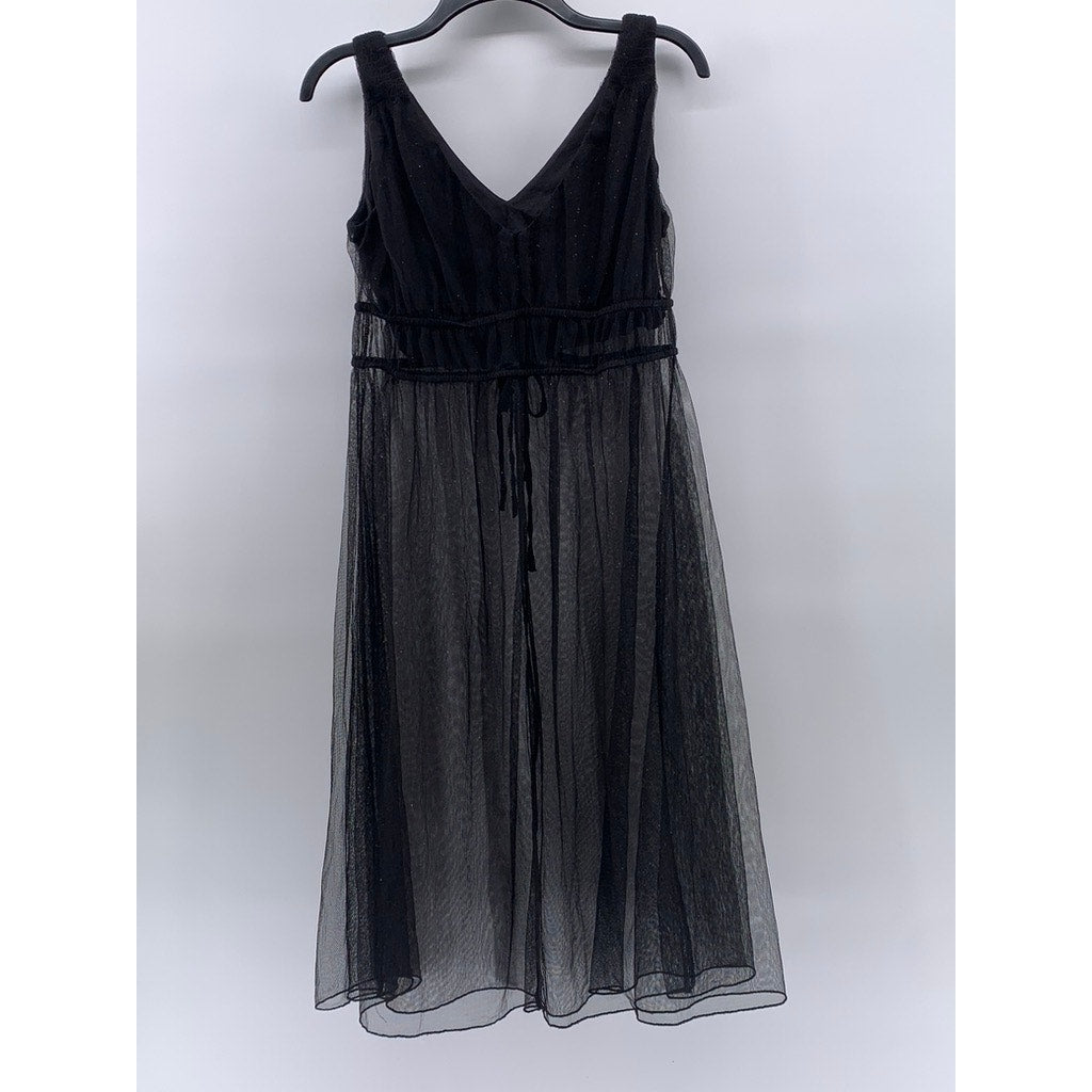 RABBIT RABBIT RABBIT DESIGNS Women's Black Sheer A-Line V-Neck Midi Dress SZ 6