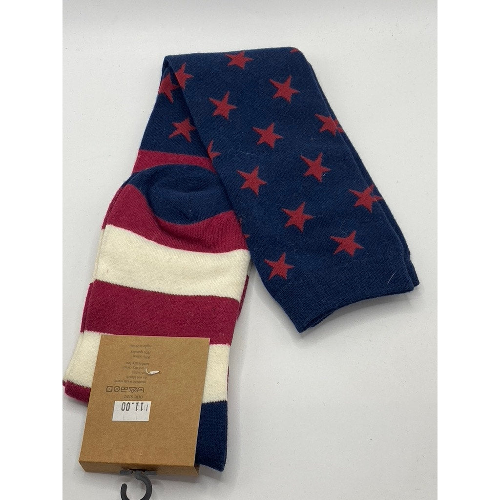 LOOK FOOTWEAR Women’s Red-Blue Striped-Star Over The Knee Socks SZ OS