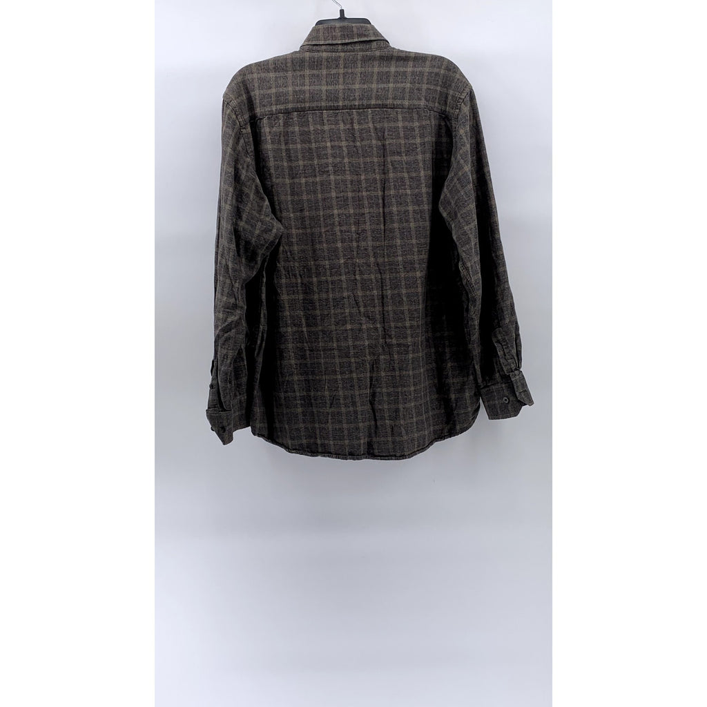 GEOFFREY BEENE Men's Brown Plaid Regular-Fit Button-Down Long Sleeve Shirt SZ L