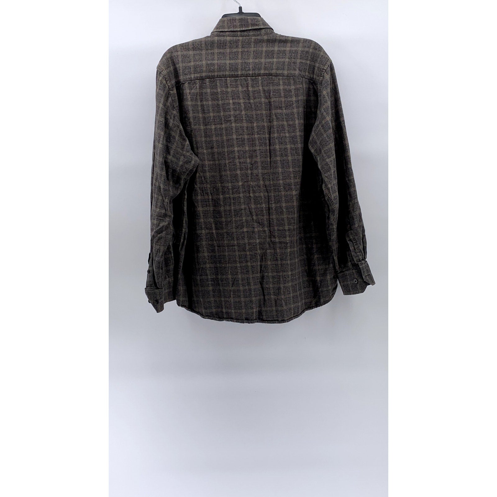 GEOFFREY BEENE Men's Brown Plaid Regular-Fit Button-Down Long Sleeve Shirt SZ L