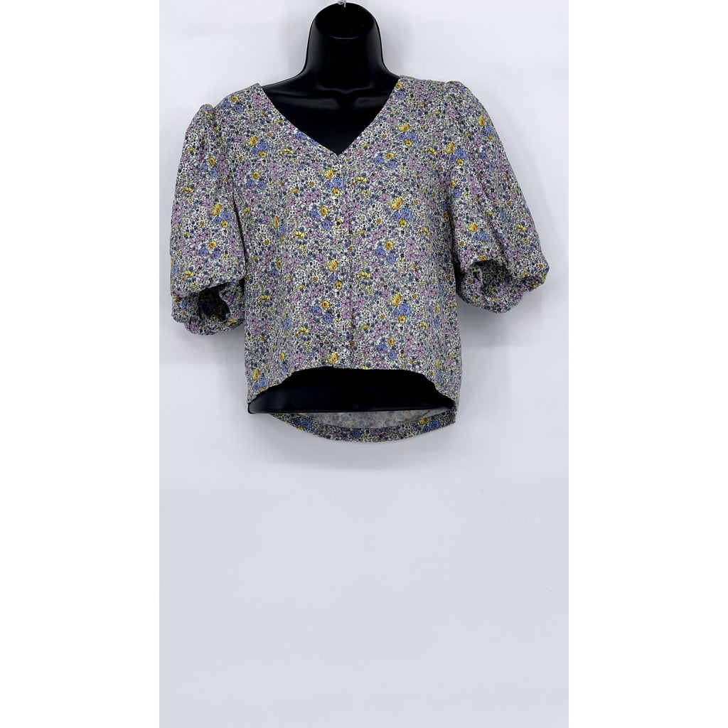 LEVI’S Women’s White Floral Print Button-Up Short Puff Sleeve Crop Top SZ M