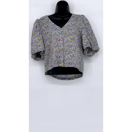 LEVI’S Women’s White Floral Print Button-Up Short Puff Sleeve Crop Top SZ M