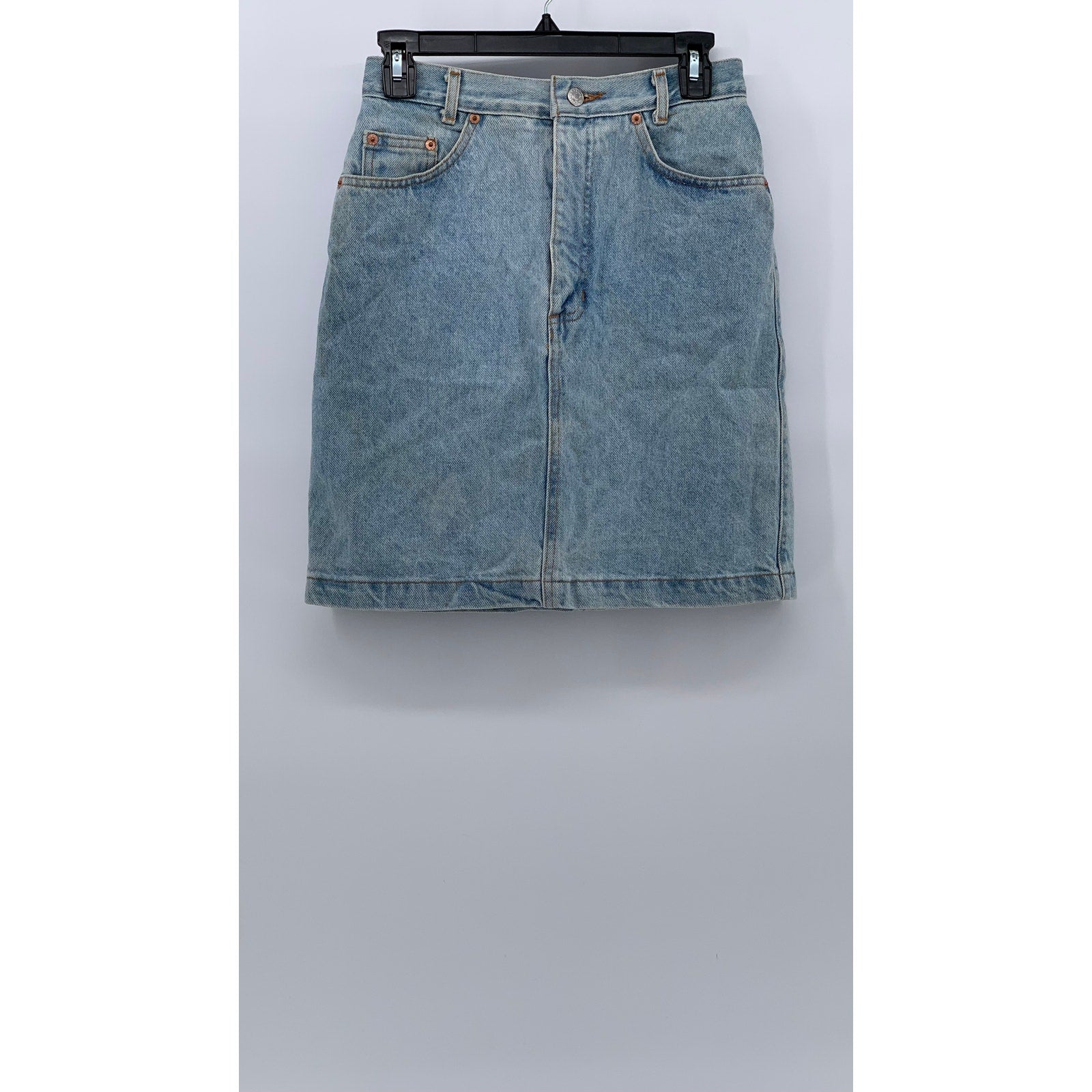 GAP Women's Junior Washed Blue Denim Straight Casual Cotton Mini Skirt SZ 7/8