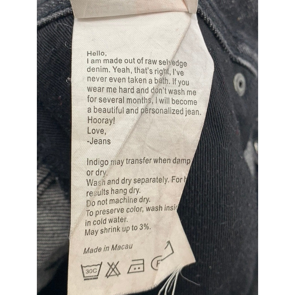 THE UNBRANDED BRAND Men's Black UB204 14.5oz Selvedge Tapered Jeans SZ 34