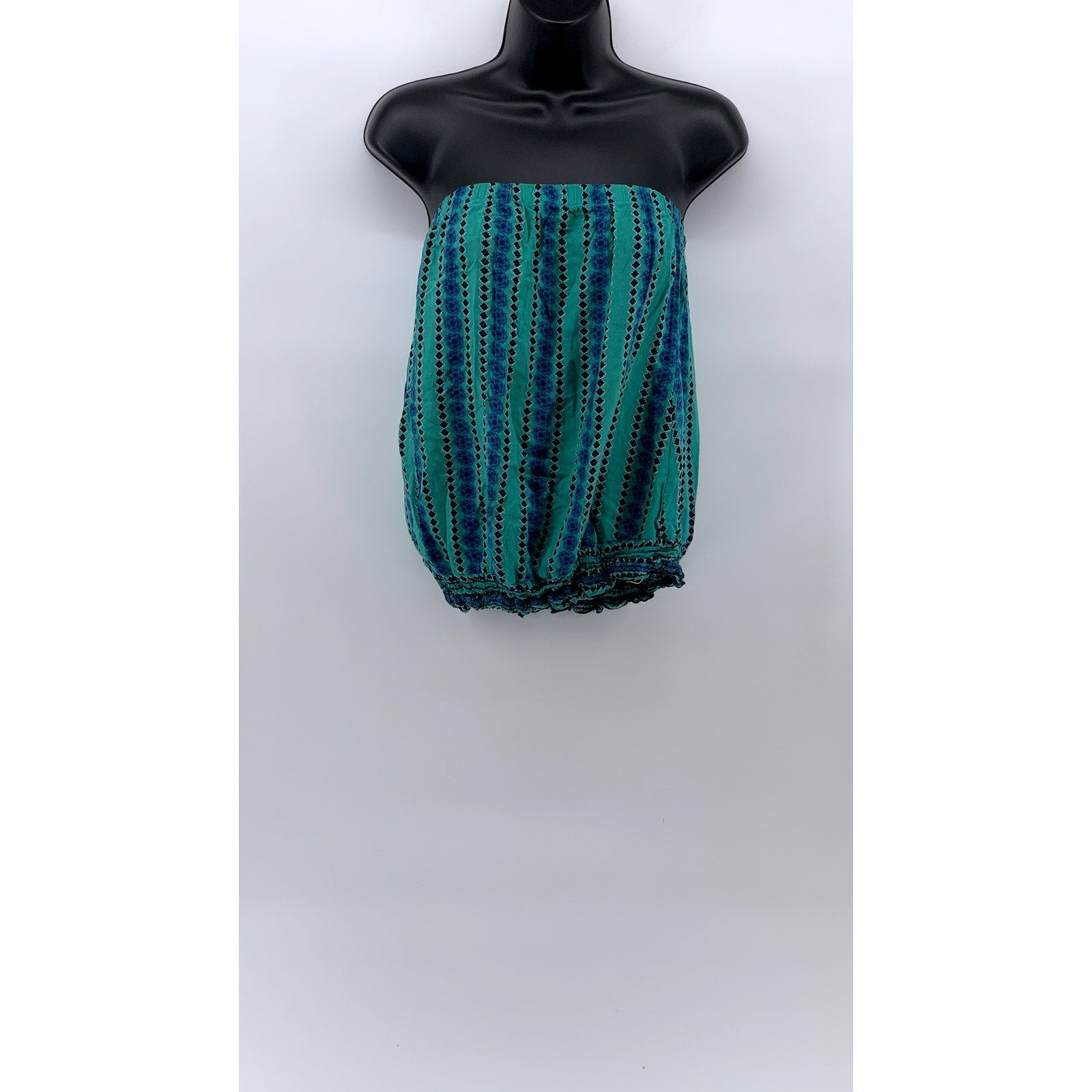 KIRRA Women's Blue-Green Printed Strapless Smocked Tube Top SZ M