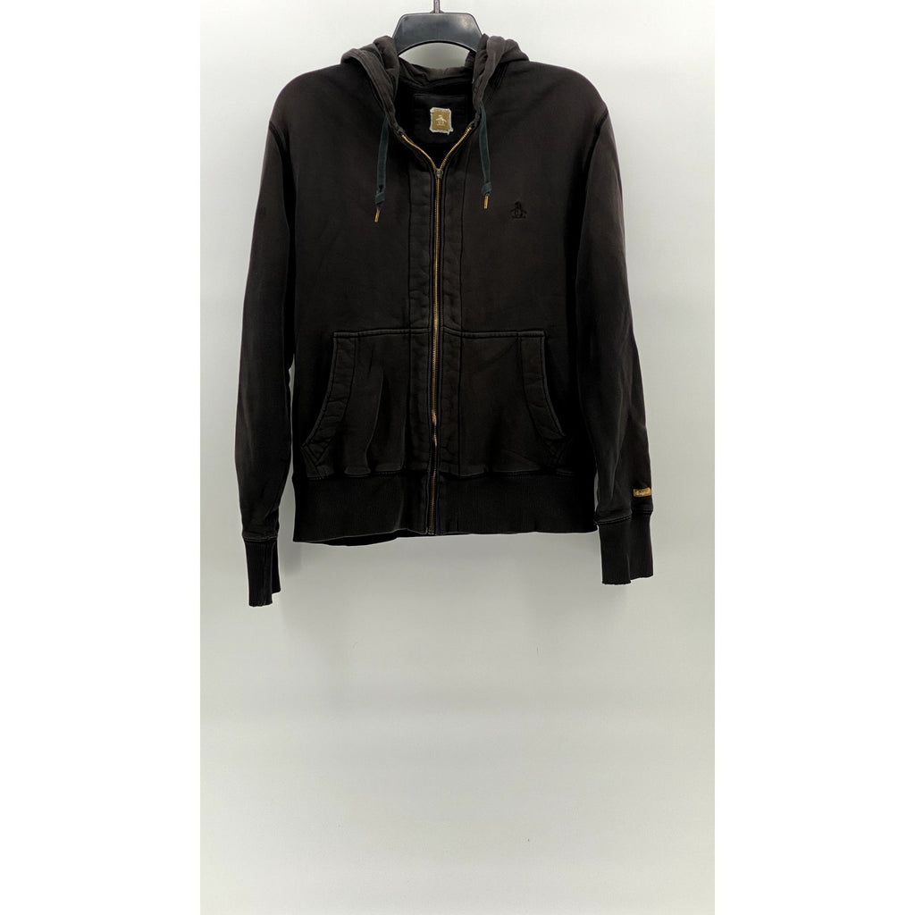 ORIGINAL PENGUIN Men's Washed Black Vintage Hooded Zip-Up Sweater SZ M