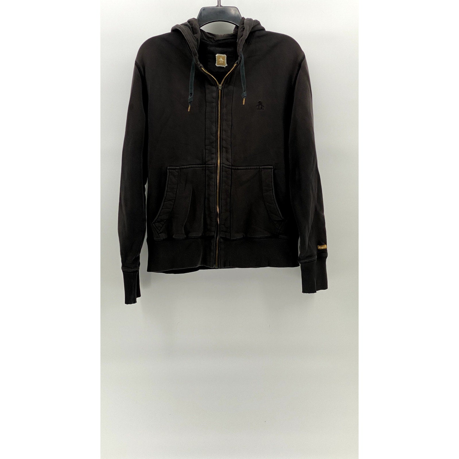 ORIGINAL PENGUIN Men's Washed Black Vintage Hooded Zip-Up Sweater SZ M