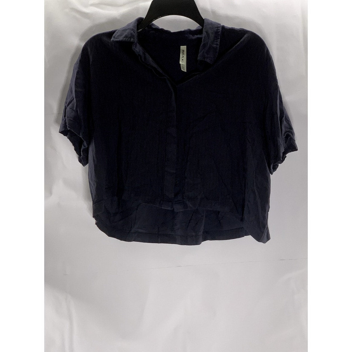 RVCA Women's Black Striped/Dot Button-Up Short Sleeve Crop Top SZ M