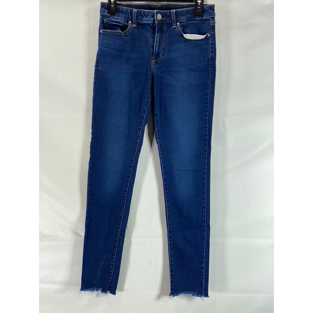 UNIQLO JEANS Women's Blue Denim Ultra Stretch Distressed Hem Skinny Jeans SZ 27