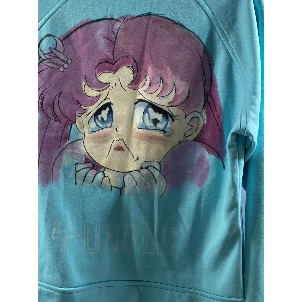 NIKE Women's Aqua Blue Anime Graphic Dri-Fit Mock-Collar Zip-Up Golf Sweater SZM