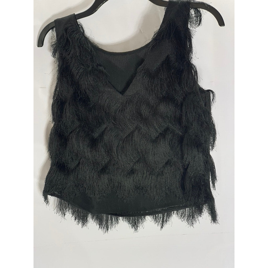 ZARA BASICS Women's Black Fringe Crewneck Pullover Tank Top SZ S