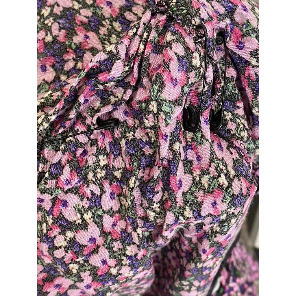 UNBRANDED Women's Pink Floral Print V-Neck Long Sleeve Top SZ M