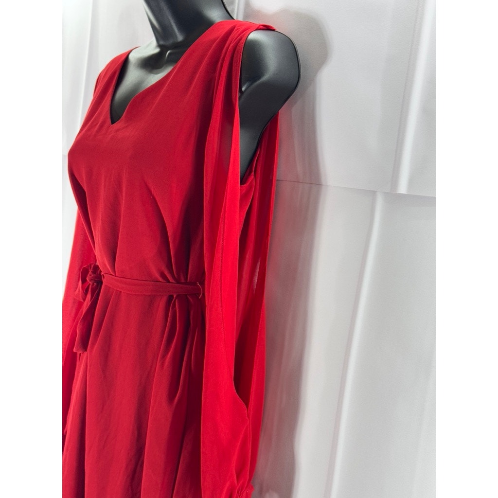 NAKED ZEBRA Women's Red V-Neck Cutout long Sleeve Tie-Waist Mini Dress SZ M