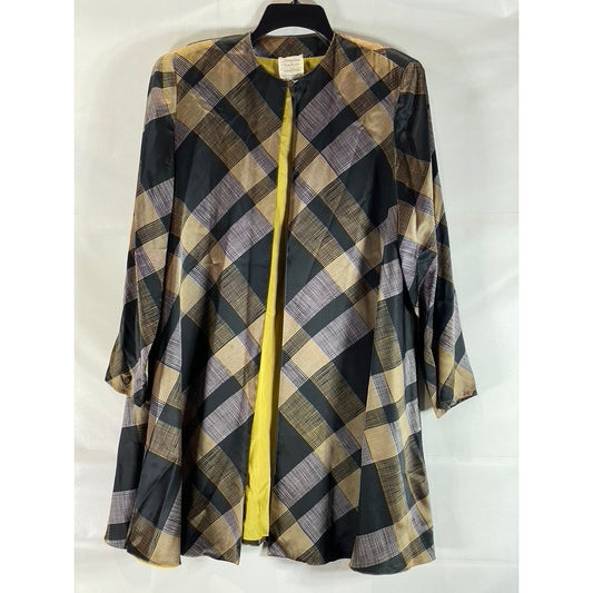 FRANCESCA OF DAMON FOR STARINGTON Women's Tan/Yellow Vintage Plaid Silk Coat SZ8