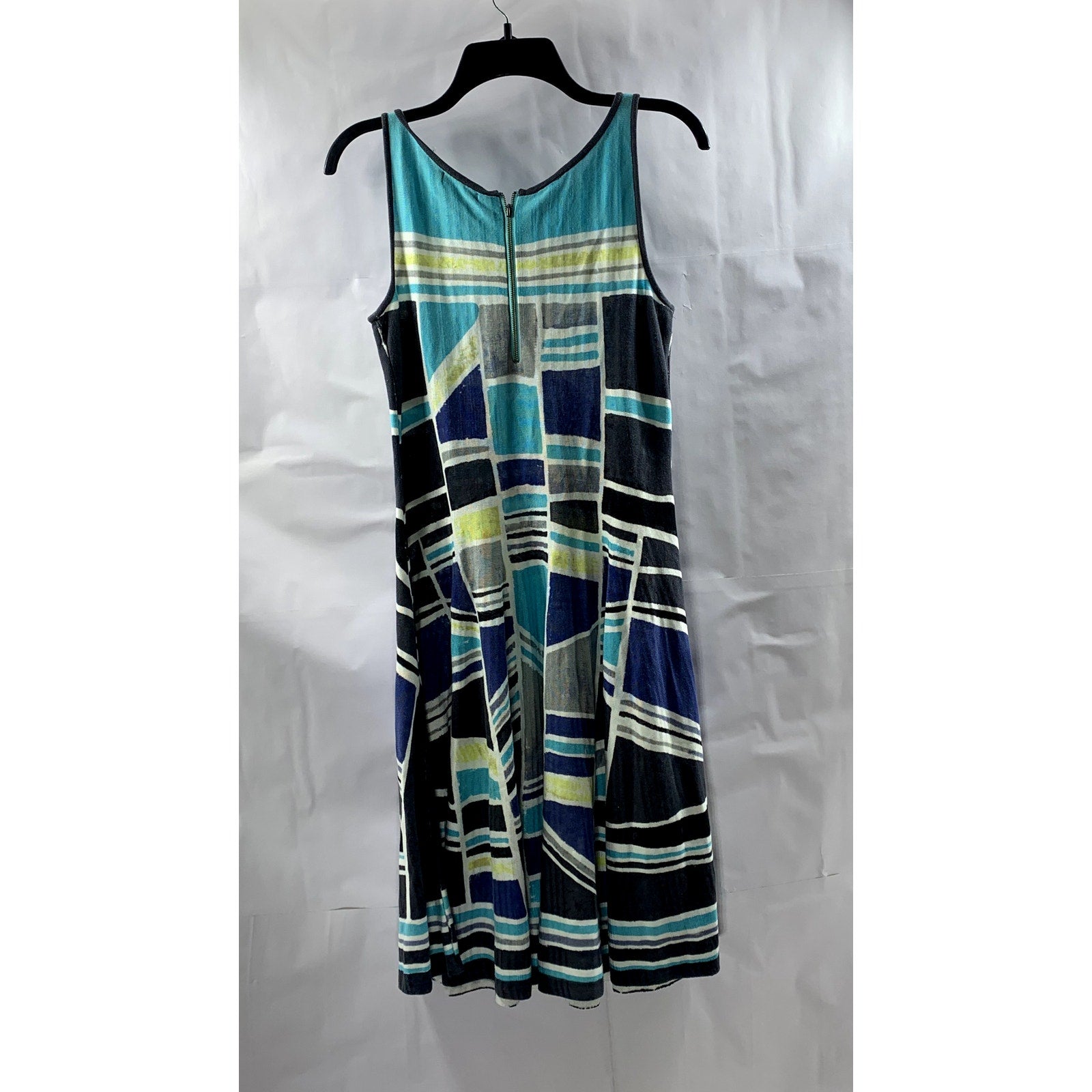 NIC+ZOE Women's Blue Printed Crewneck Fit&Flare Sleeveless Mini Dress SZ M