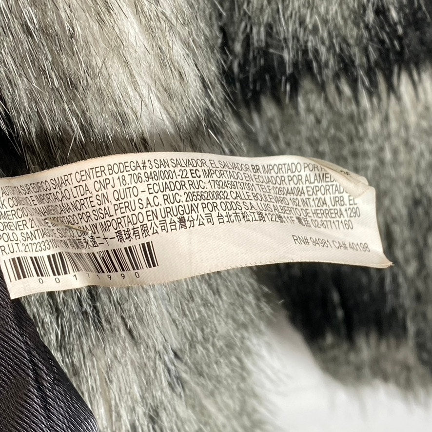 FOREVER 21 Women's Black/White Faux Fur Open-Front Coat SZ L