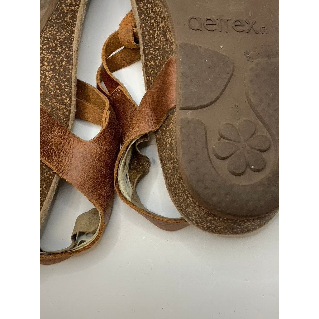AETREX Women's Brown Harper Braided Slingback Thong Wedge Sandals SZ 7