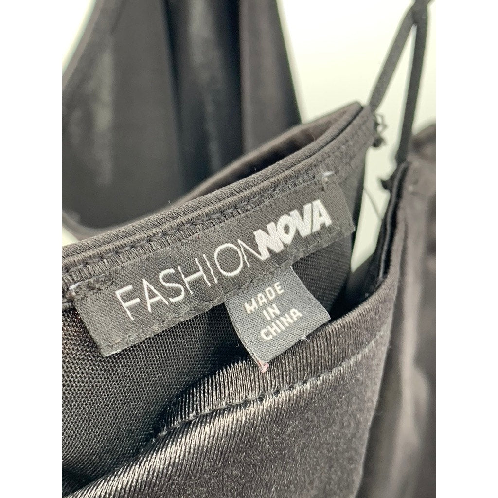 FASHION NOVA Women's Black Satin Faux-Wrap Mini Dress SZ 1XL