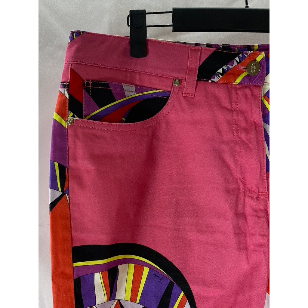 EMILIO PUCCI Women's Pink-Multicolor Printed Bermuda Shorts SZ 14