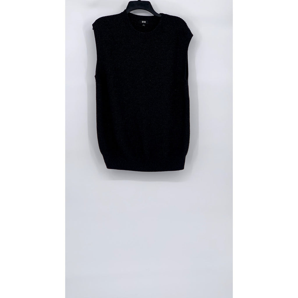 UNIQLO Unisex Adult Black Rib Knit Crewneck Sleeveless Cotton-Blend Vest SZ S