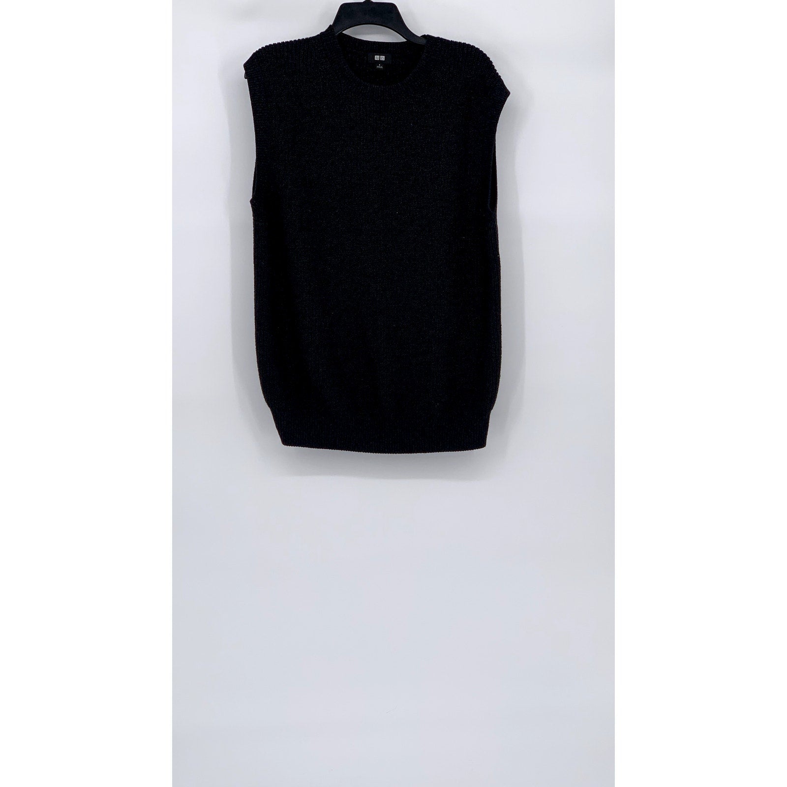 UNIQLO Unisex Adult Black Rib Knit Crewneck Sleeveless Cotton-Blend Vest SZ S