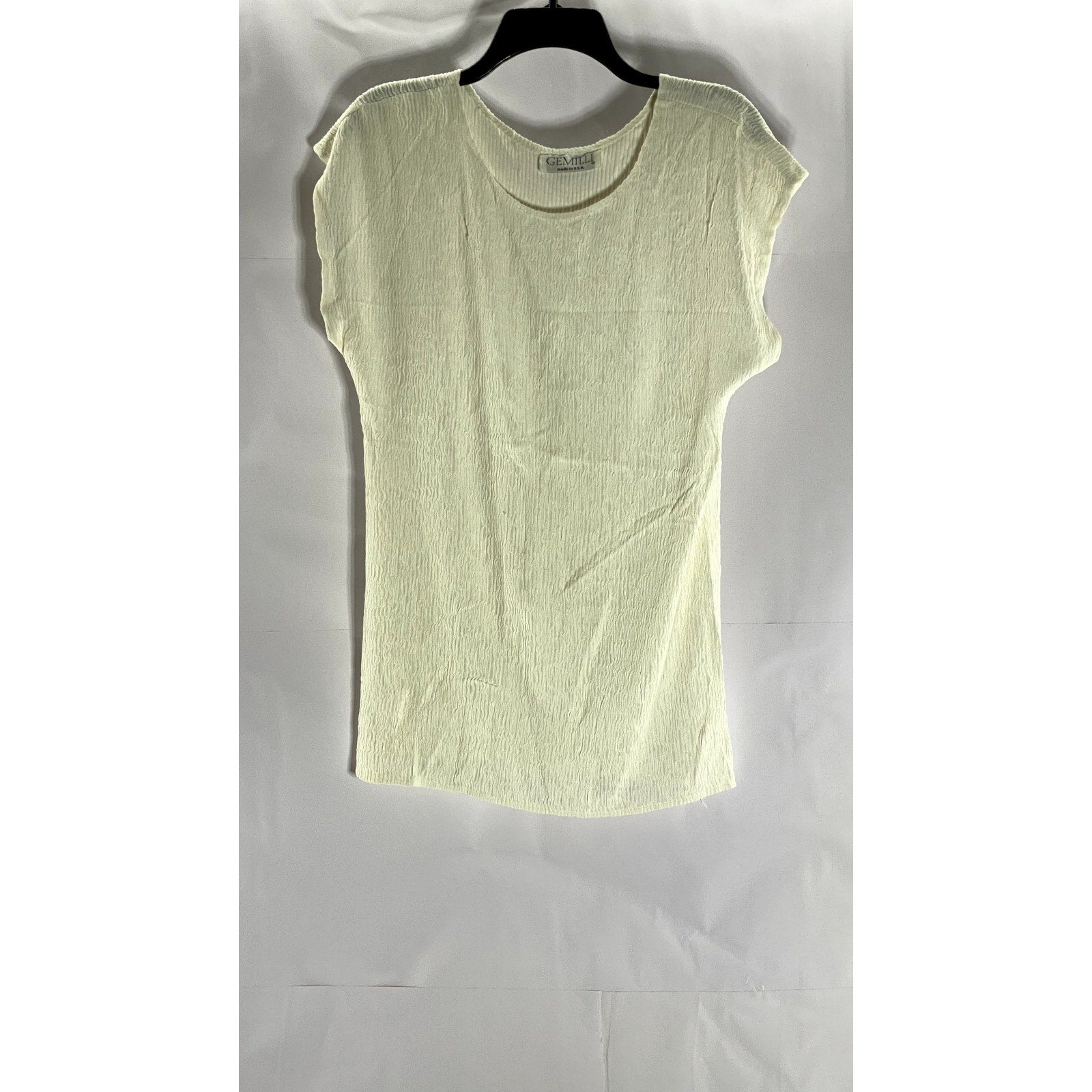 GEMILLI Women's Cream Ribbed Crewneck Lightweight Short Sleeve Top SZ S