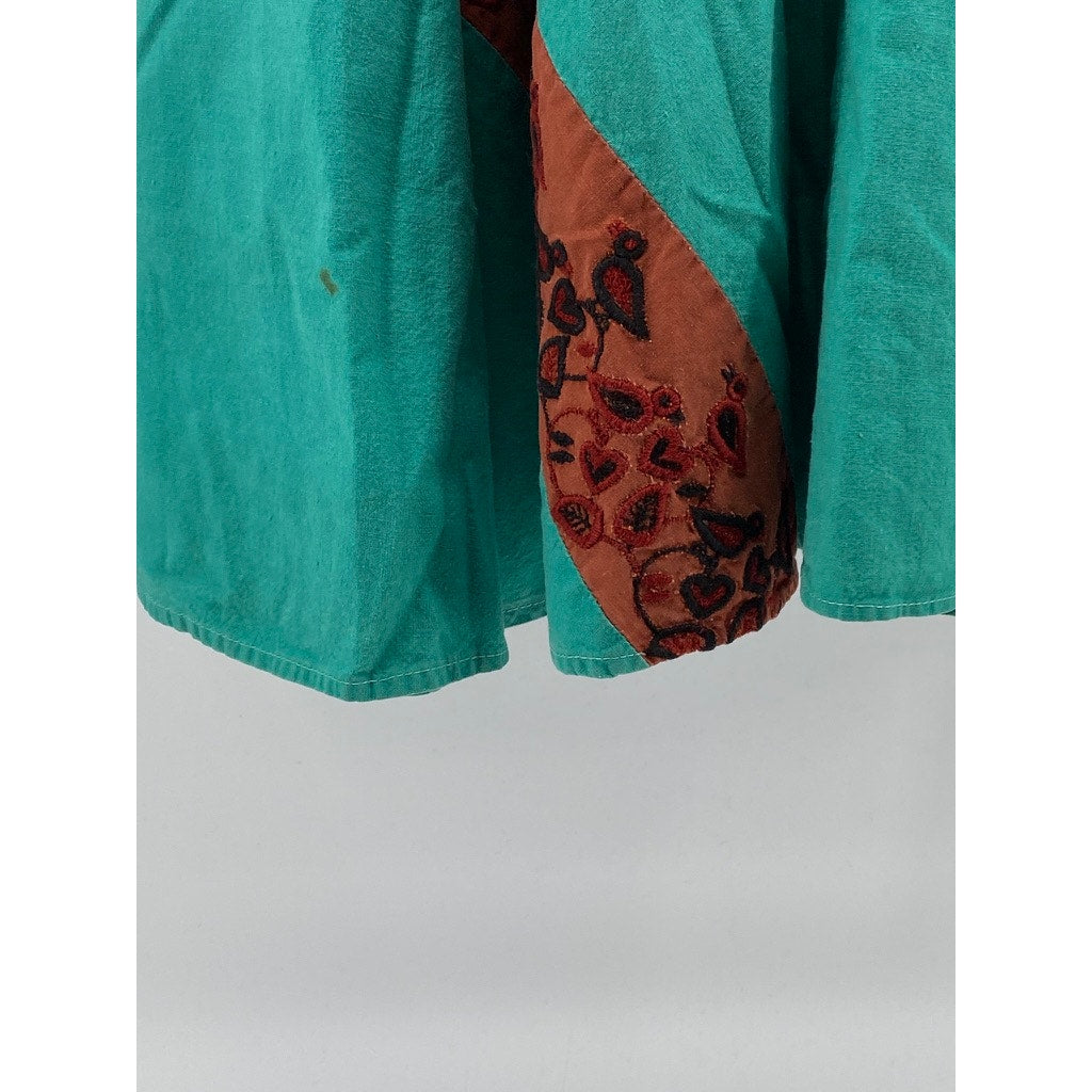 SANDEZE ROBERTS Women's Aqua Blue Embroidered Vintage Swing Midi Skirt SZ 16