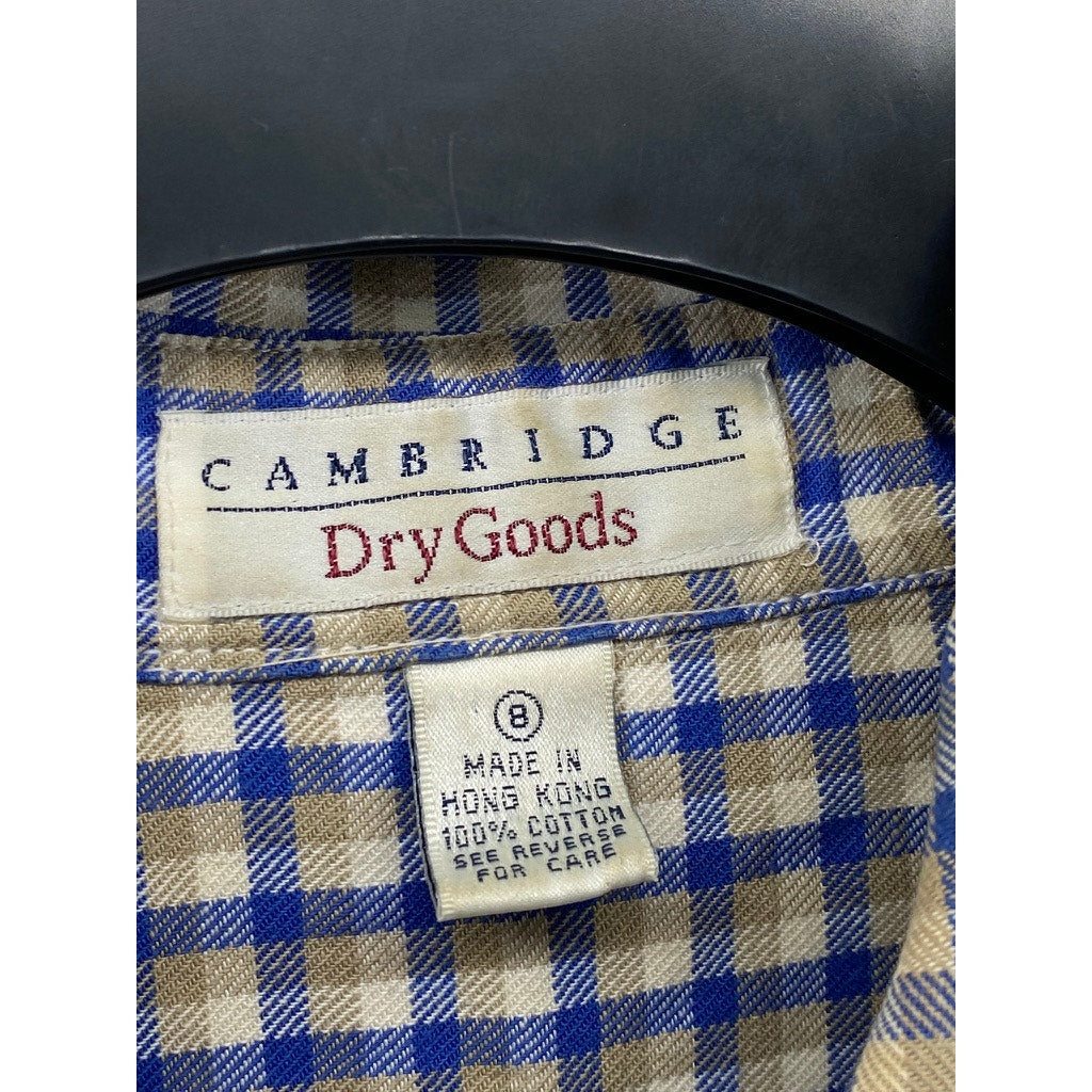 CAMBRIDGE DRY GOODS Women's Vintage Navy-White Gingham Button-Up Shirt Dress SZ8