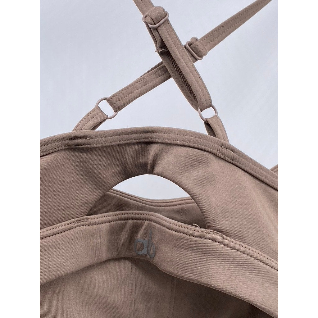 ALO Women's Gravel Tan Scoop-Neck Cross-Back Airlift Intrigue Bra SZ S
