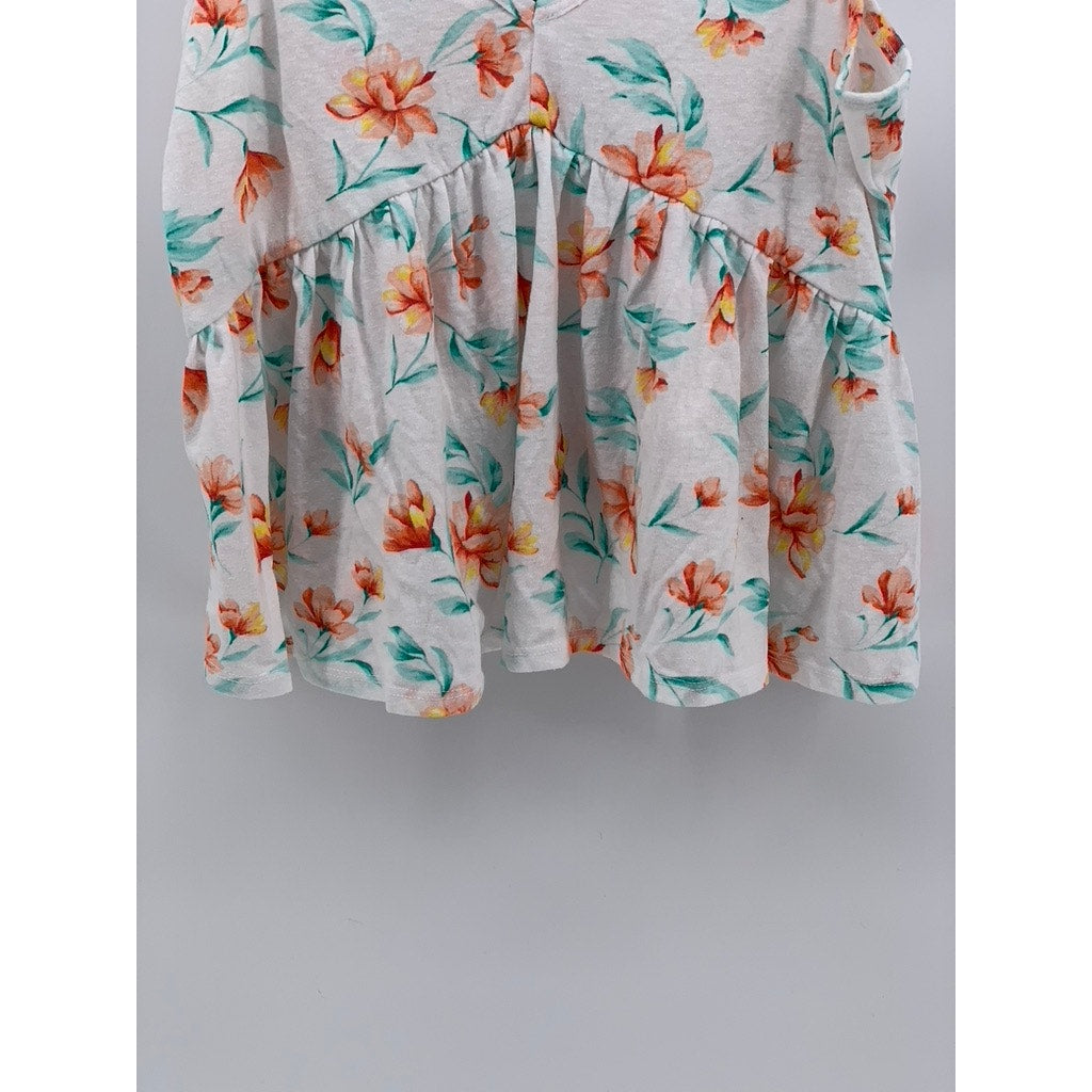 FOREVER 21 Women's White Floral V-Neck Ruffle Tank Top SZ S