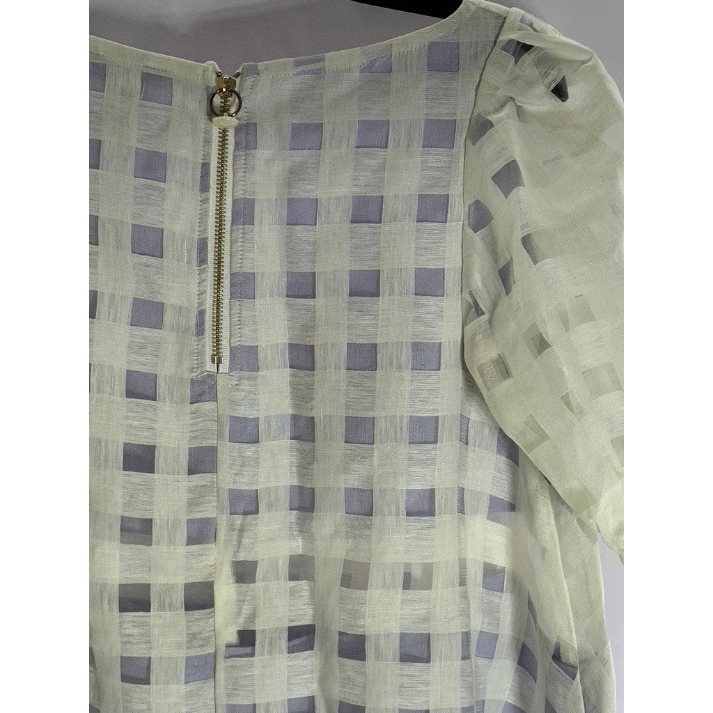 PARIS 99 Women's Purple/White Lace Checkered Puff-Sleeve Mini Dress SZ 6