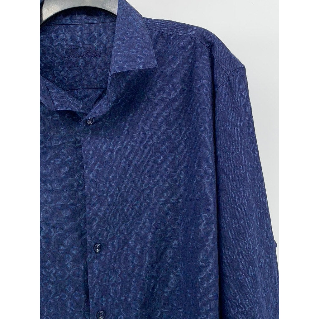 TASSO ELBA Men's Blue Printed Button-Up Long Sleeve Shirt SZ 2XL