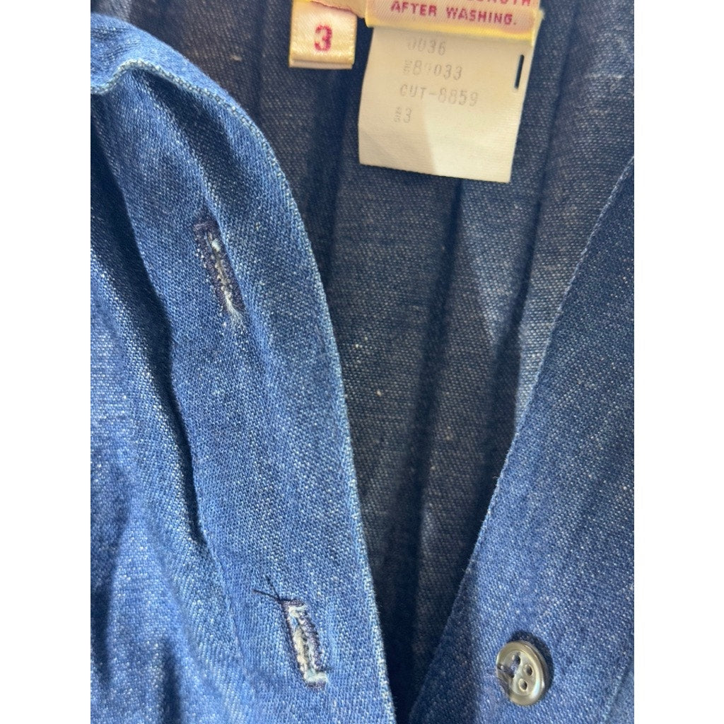 CALVIN KLEIN Women's Blue Denim Long Sleeve Polo-Collar Blouse SZ 3(S)