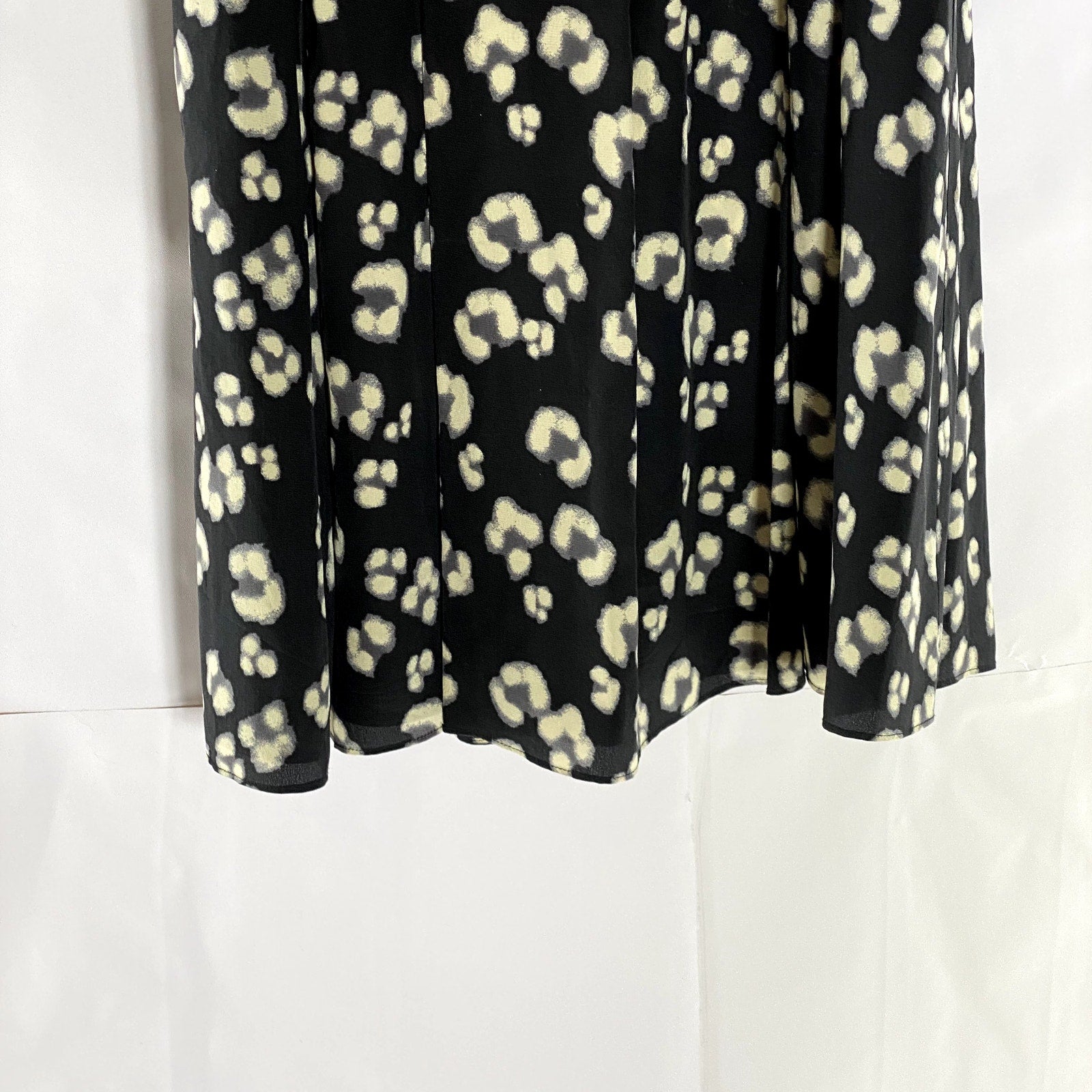 REBECCA TAYLOR Women's Black Animal Cheetah Printed Silk Fit & Flare Dress SZ 6