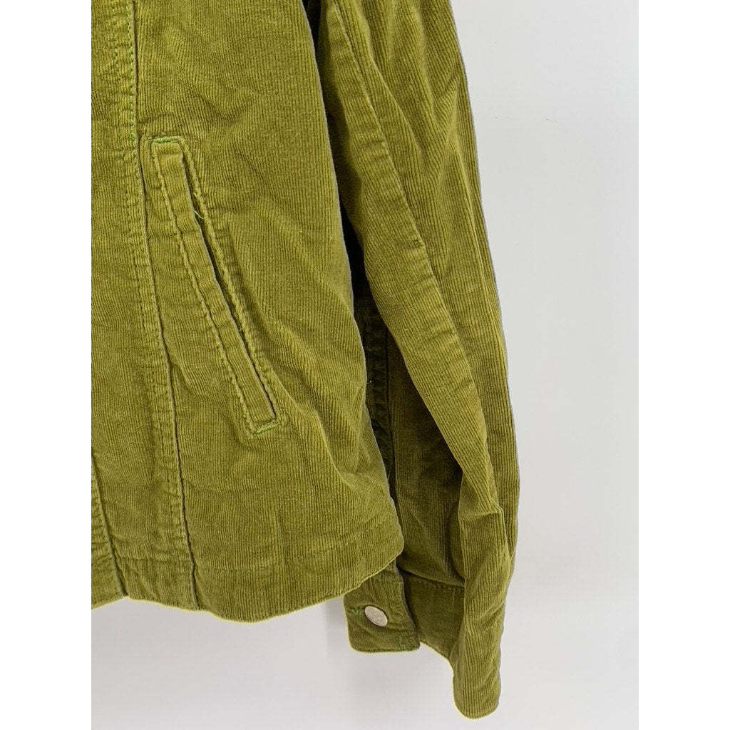 LIVE A LITTLE Women's Vintage Green Olive Corduroy Shirt Button Jacket SZ PL