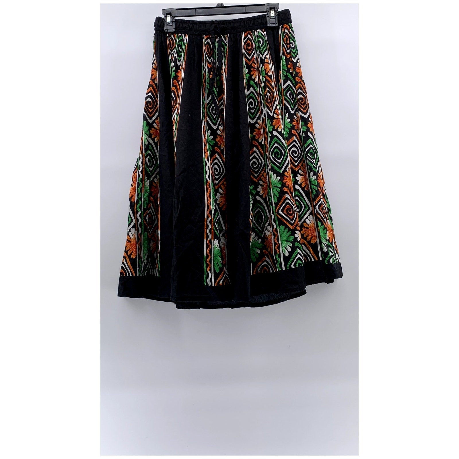 BELMA Women's Vintage Black-Multi Printed A-Line Drawstring Midi Skirt SZ S